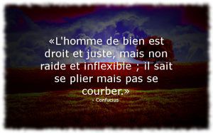 Confucius - «L'homme de bien est droit et juste, mais non raide et inflexible ; il sait se plier mais pas se courber.»